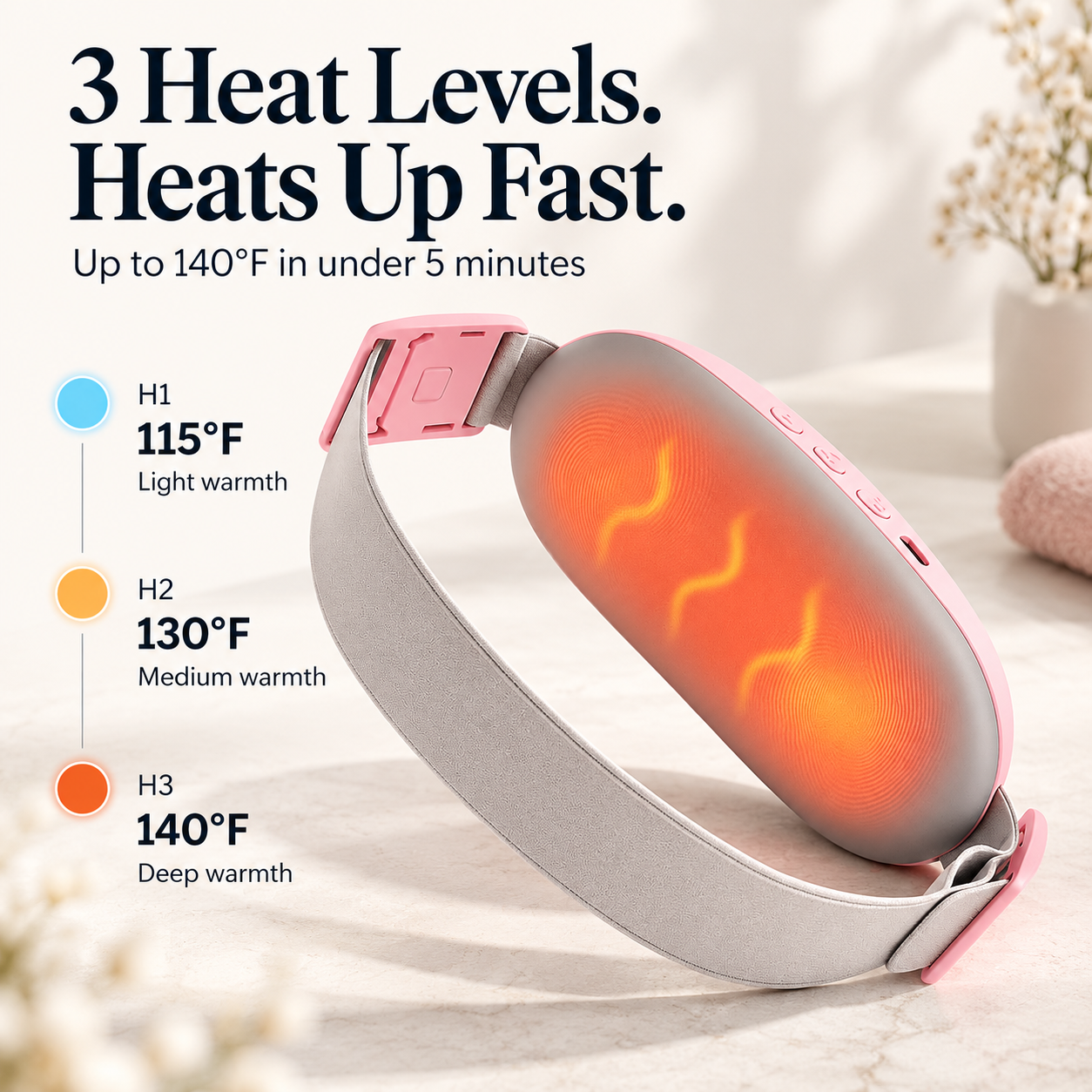 CrampEase Heating Pad for Period Cramps – Wearable Electric Menstrual Heating Pad with Massage, Portable Cordless Heat Belt