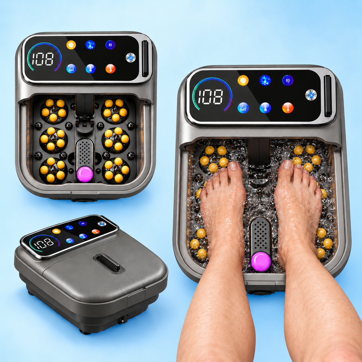 SoakRite Collapsible Foot Spa Bath Massager with Heat – Heated Foot Spa Machine with Automatic Shiatsu Massage Rollers, Electric Pedicure Foot Bath Tub