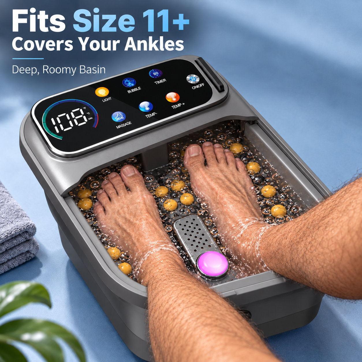 SoakRite Collapsible Foot Spa Bath Massager with Heat – Heated Foot Spa Machine with Automatic Shiatsu Massage Rollers, Electric Pedicure Foot Bath Tub