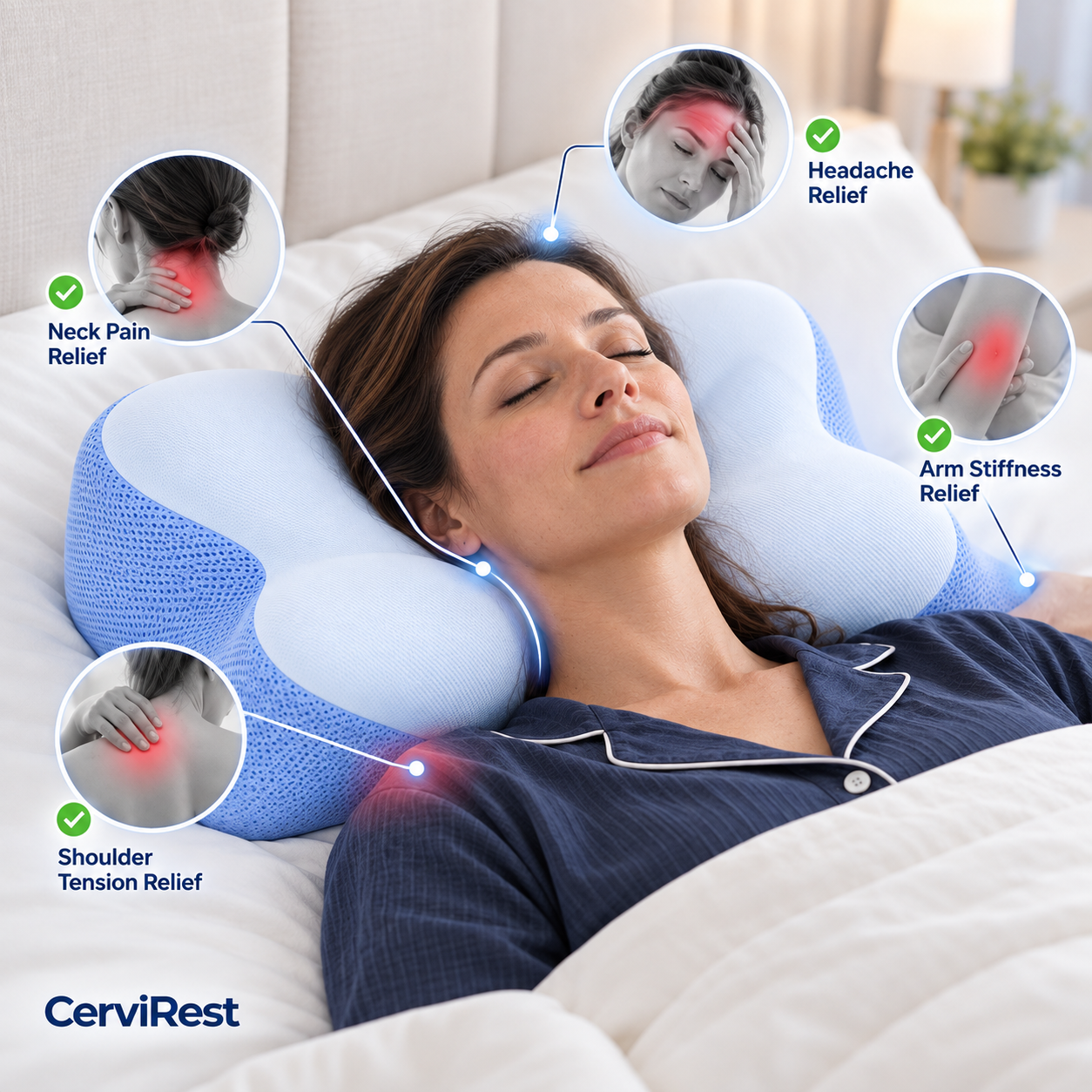 Cervical Support Pillow for Neck, Ergonomic Contour Memory Foam, Side and Back Sleeper Pillow - CerviRest
