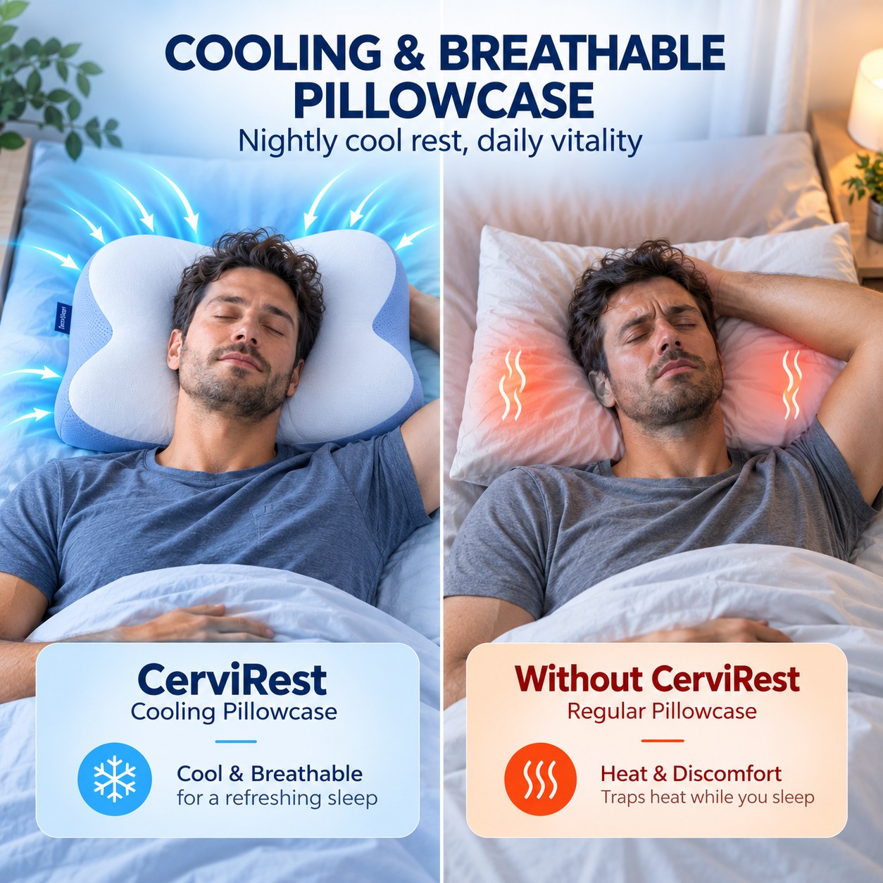 Cervical Support Pillow for Neck, Ergonomic Contour Memory Foam, Side and Back Sleeper Pillow - CerviRest