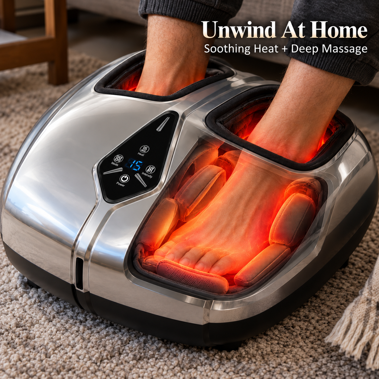 AirStep Foot Massager Machine with Heat – Electric Shiatsu Foot Massager with Rollers, Deep Kneading Massage for Feet