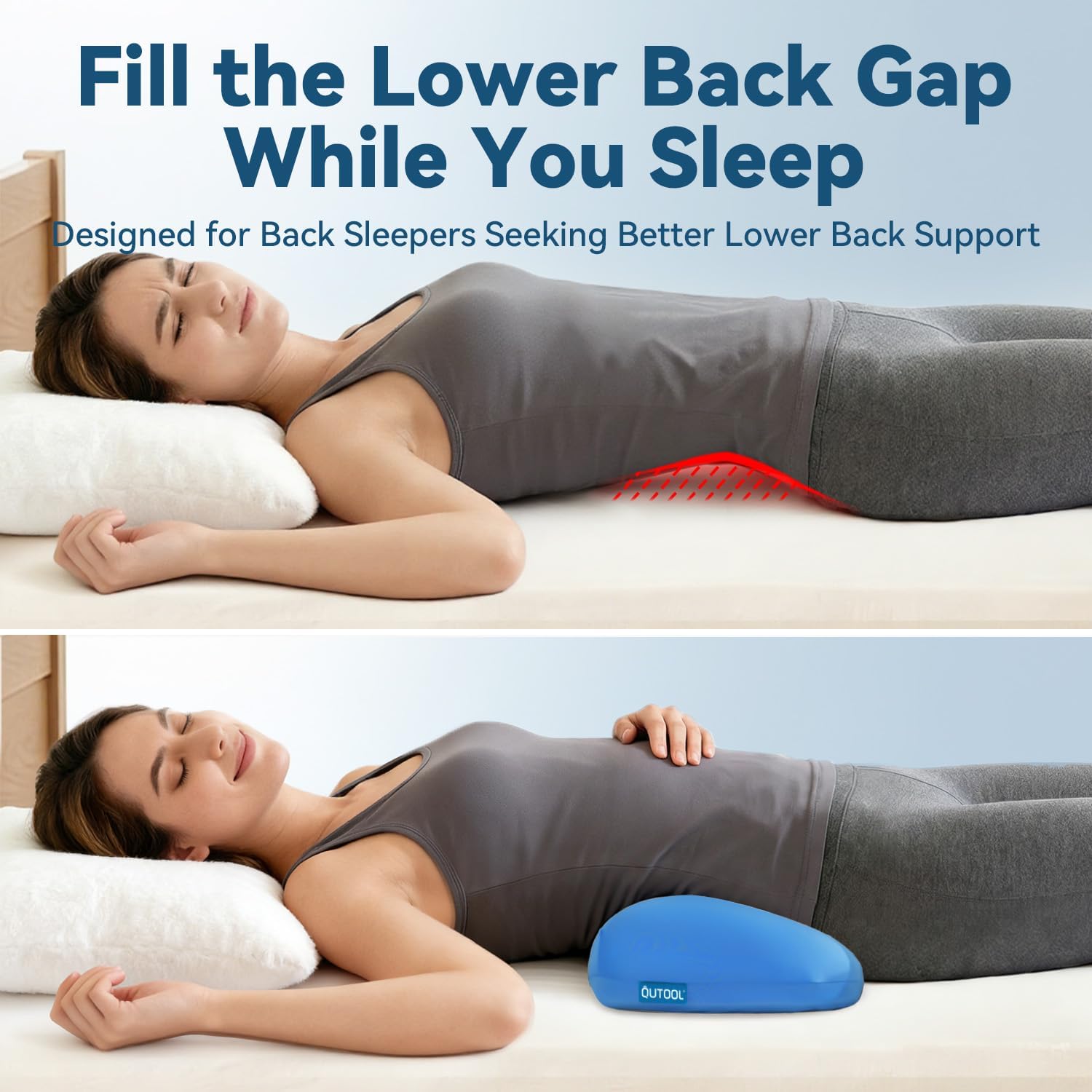 Adjustable Lumbar Pillow for Bed – Memory Foam Lower Back Support Pillow for Sleeping, LumbarRest