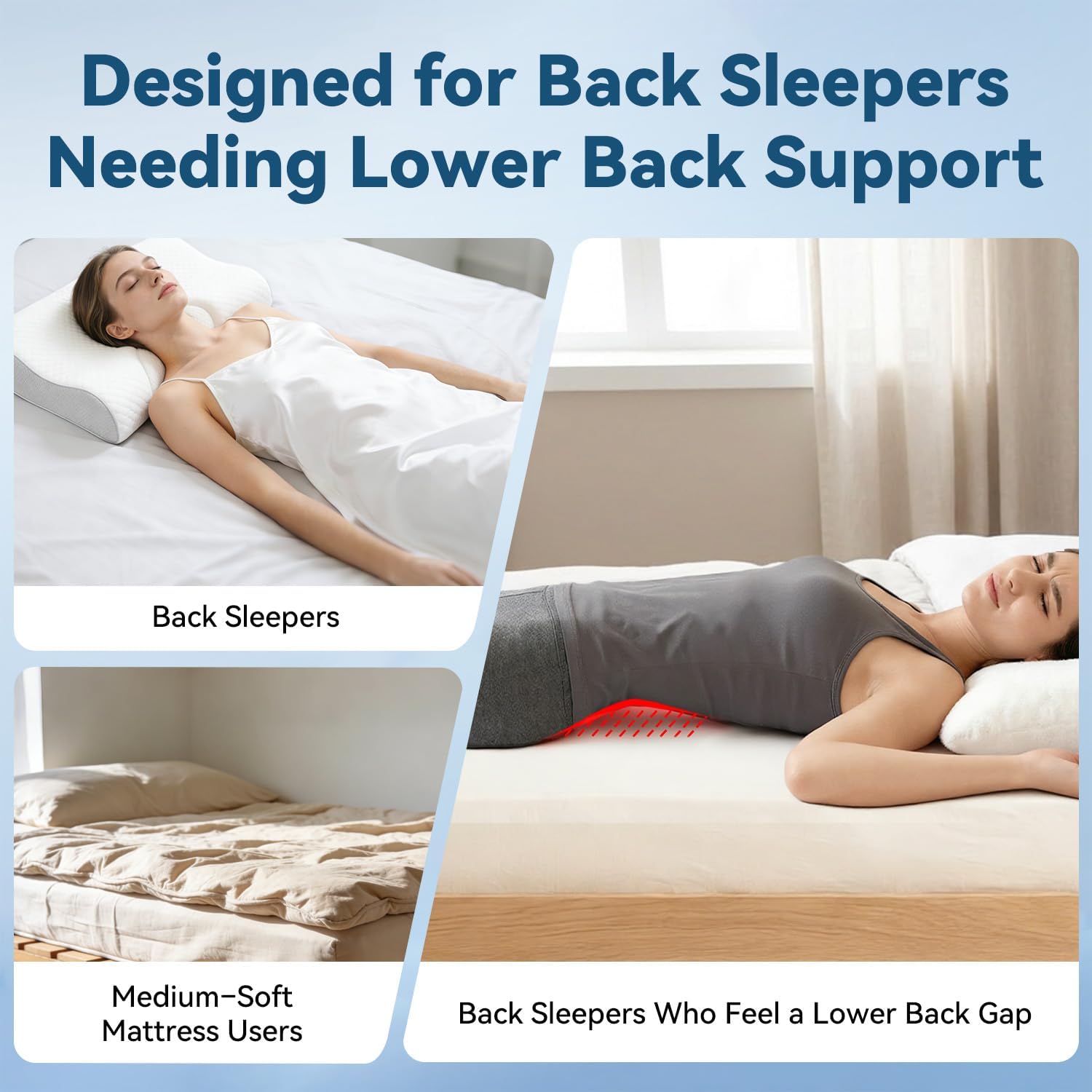 Adjustable Lumbar Pillow for Bed – Memory Foam Lower Back Support Pillow for Sleeping, LumbarRest