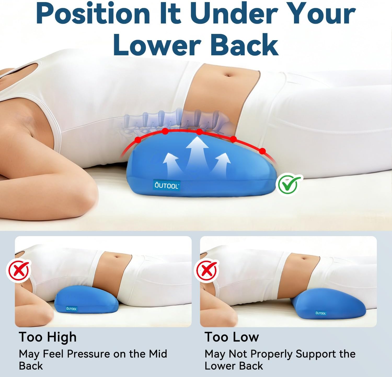 Adjustable Lumbar Pillow for Bed – Memory Foam Lower Back Support Pillow for Sleeping, LumbarRest