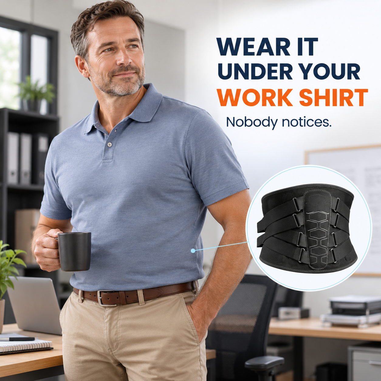 ExoBack Lower Back Brace and Lumbar Support Belt for Men and Women – Adjustable Back Support Brace for Work, Breathable Back Belt