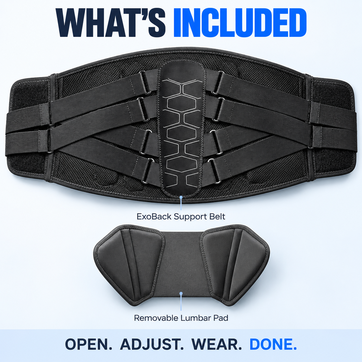 ExoBack Lower Back Brace and Lumbar Support Belt for Men and Women – Adjustable Back Support Brace for Work, Breathable Back Belt