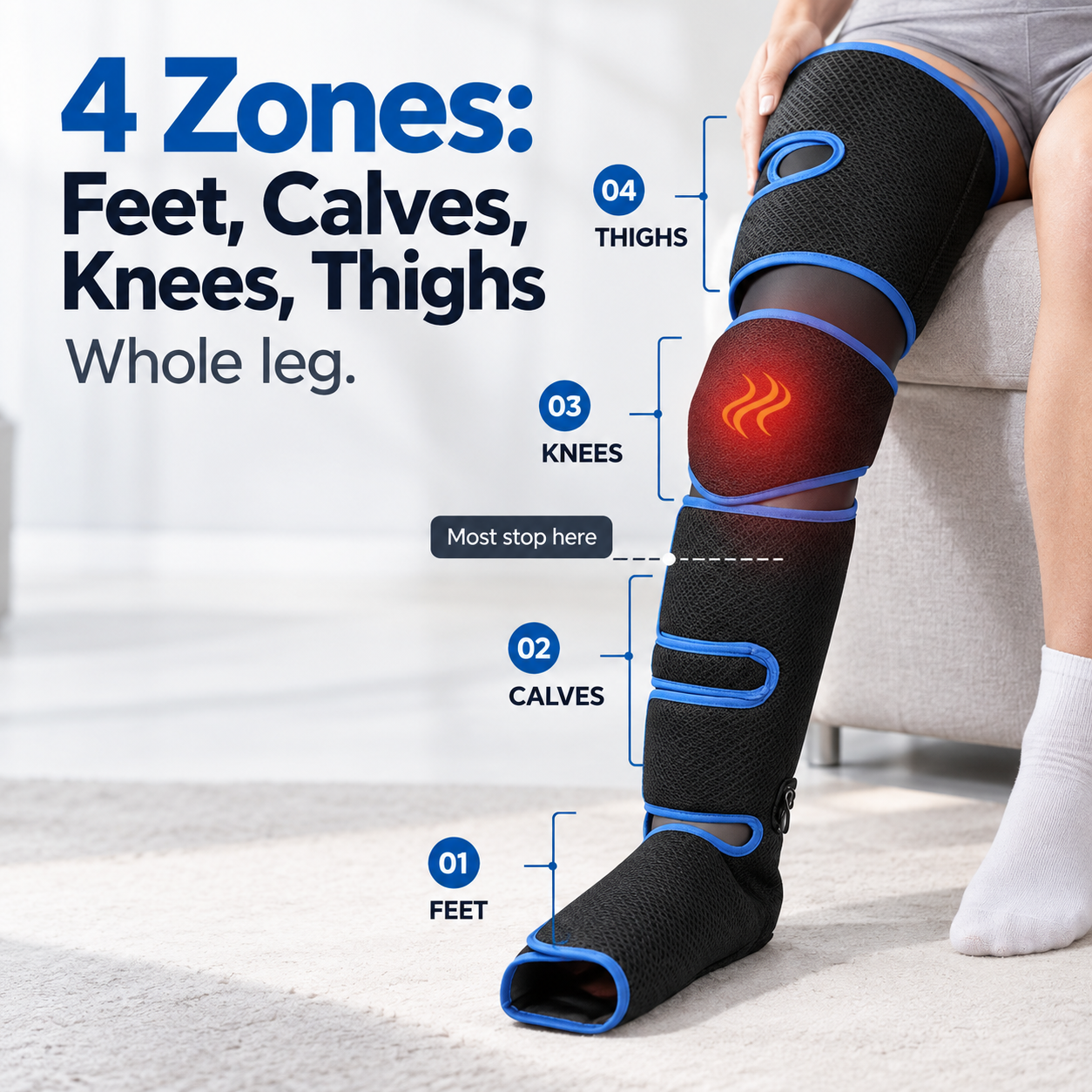LegEez Leg Massager with Air Compression and Heat, Electric Foot Massager Machine for Feet, Calves and Legs