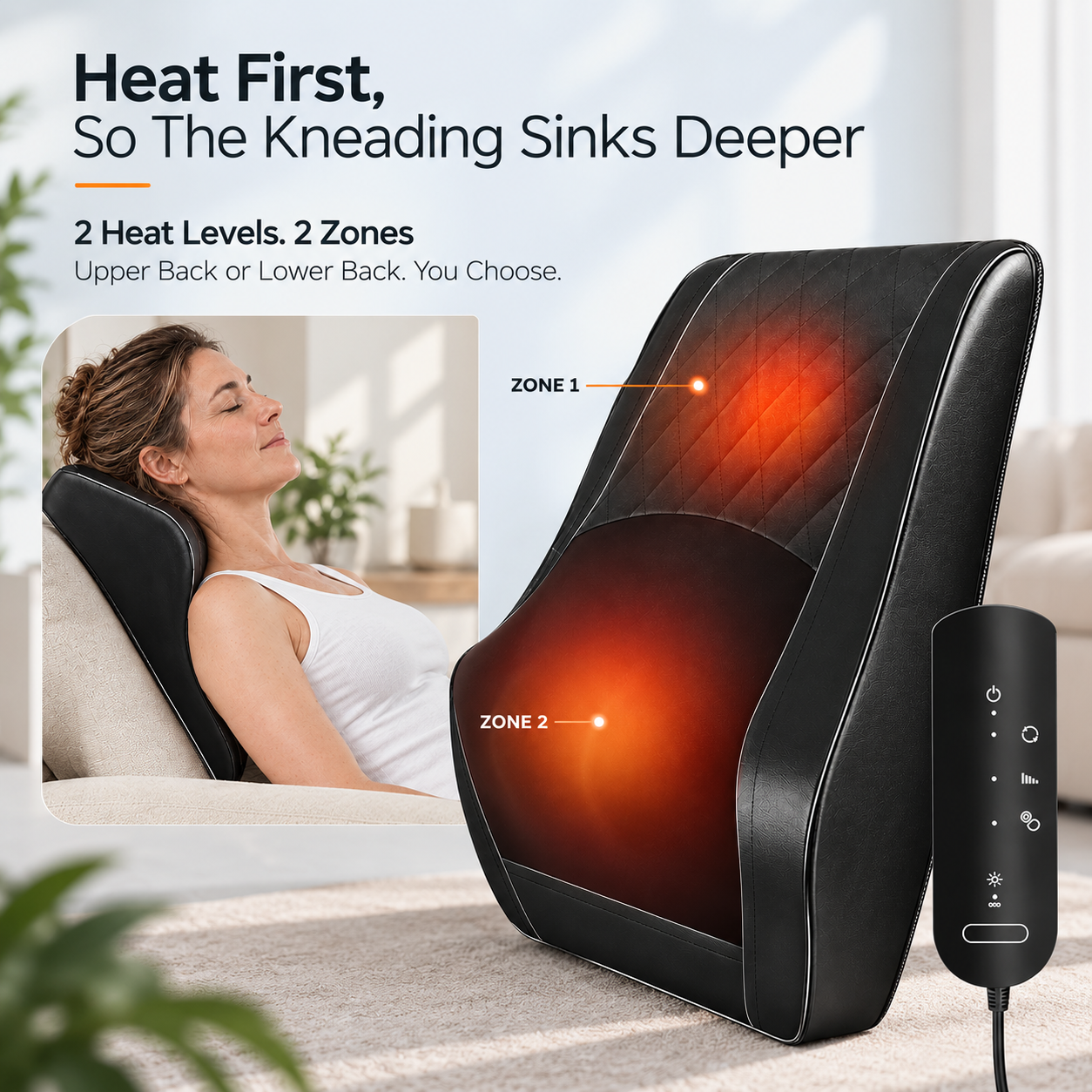 Electric Back Massager with Heat, Full Back and Neck Massage Pillow, 3D Kneading Shiatsu Massager for Back Pain, Lower Back, Shoulders