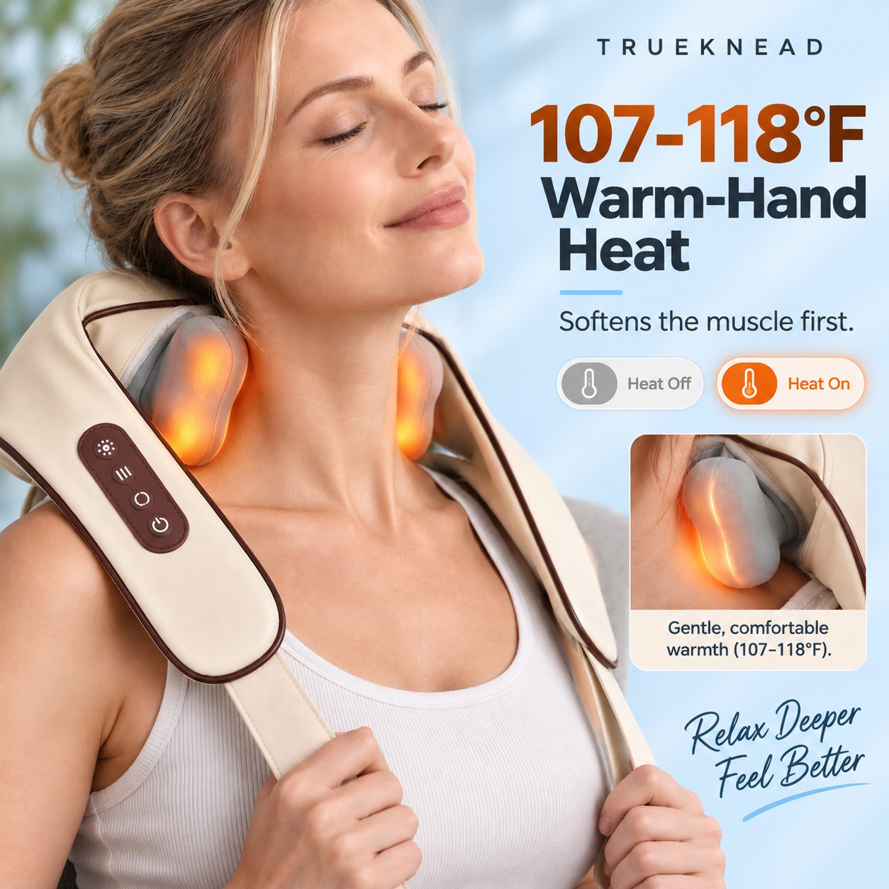 TrueKnead Neck and Shoulder Massager with Heat - Cordless Shiatsu Kneading Massager for Neck, Shoulders and Upper Back, 4D Nodes