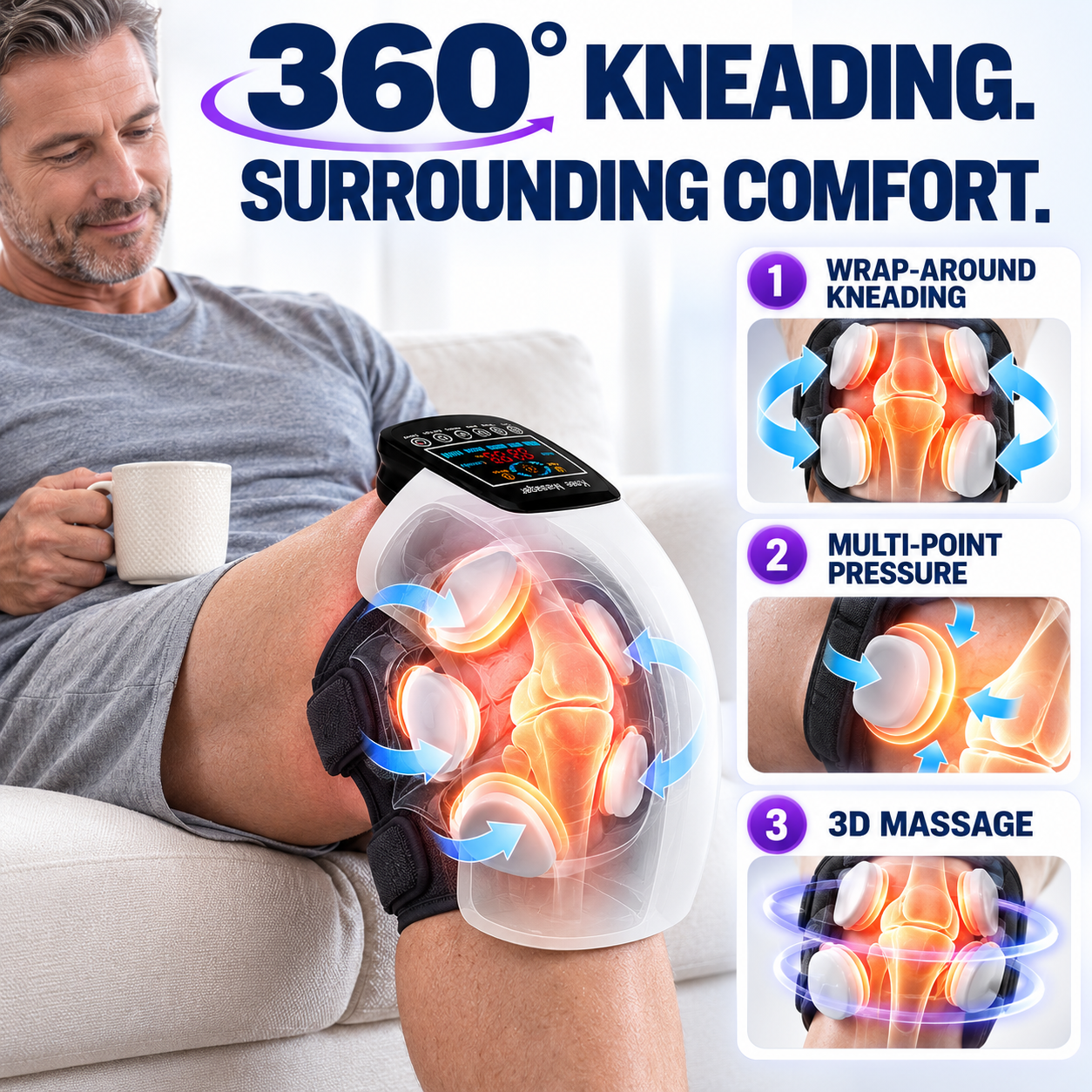 HyperEase Knee Massager with Heat and Vibration, Cordless Red Light Knee Massager, 660nm plus 850nm Near-Infrared, Wearable