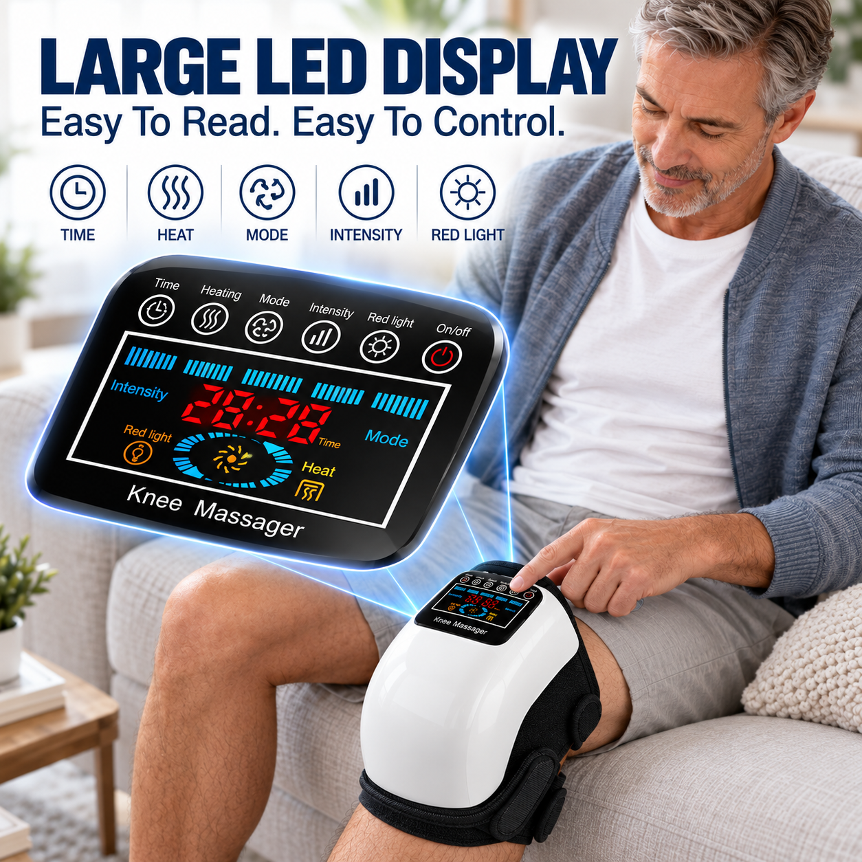 HyperEase Knee Massager with Heat and Vibration, Cordless Red Light Knee Massager, 660nm plus 850nm Near-Infrared, Wearable