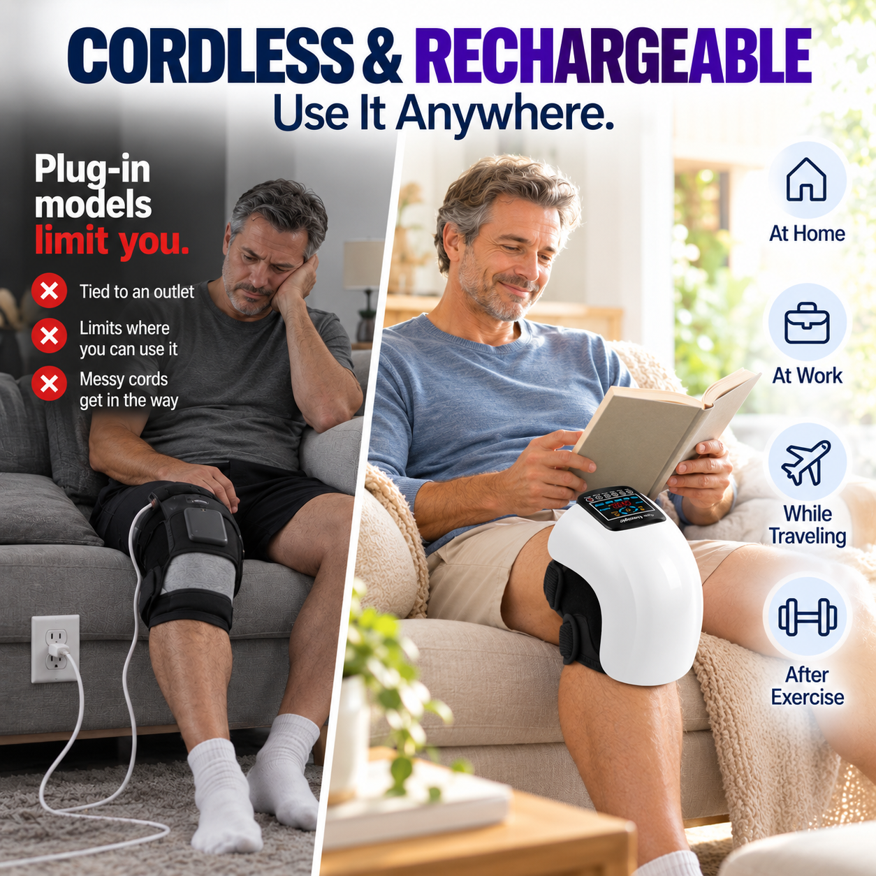 HyperEase Knee Massager with Heat and Vibration, Cordless Red Light Knee Massager, 660nm plus 850nm Near-Infrared, Wearable