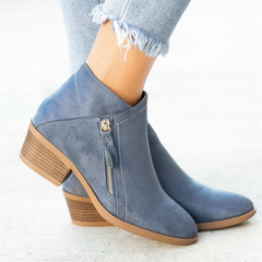 Women's Ankle Boots with Side Zipper and Adjustable Laces, Curved Toe Support