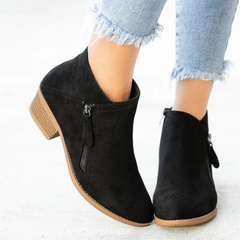 Women's Ankle Boots with Side Zipper and Adjustable Laces, Curved Toe Support