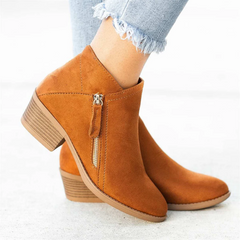 Women's Ankle Boots with Side Zipper and Adjustable Laces, Curved Toe Support