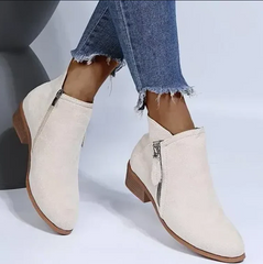 Women's Ankle Boots with Side Zipper and Adjustable Laces, Curved Toe Support