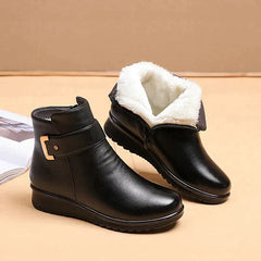Wool Lined Ankle Boots with Genuine Hide and Textured Sole Grip