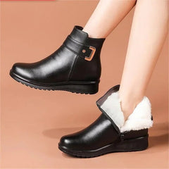 Wool Lined Ankle Boots with Genuine Hide and Textured Sole Grip