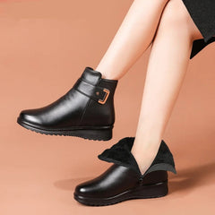 Wool Lined Ankle Boots with Genuine Hide and Textured Sole Grip