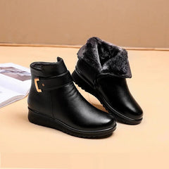 Wool Lined Ankle Boots with Genuine Hide and Textured Sole Grip
